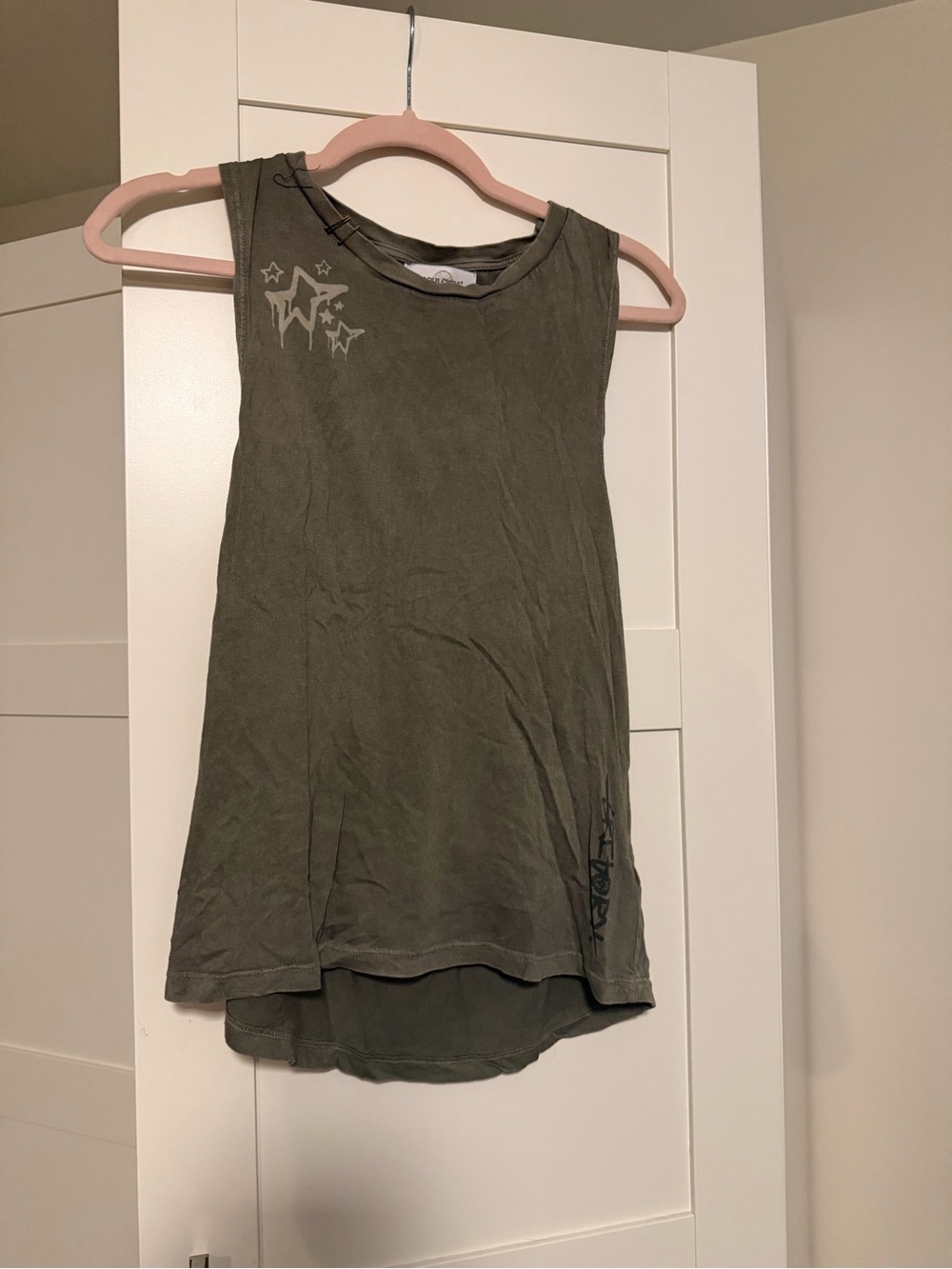soulcycle Olive Green Muscle Tee with Star Accent
